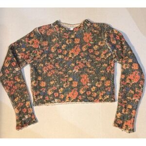 Zara Women's Floral Wool Blend Knit Cropped Sweater Small Granny Flowers